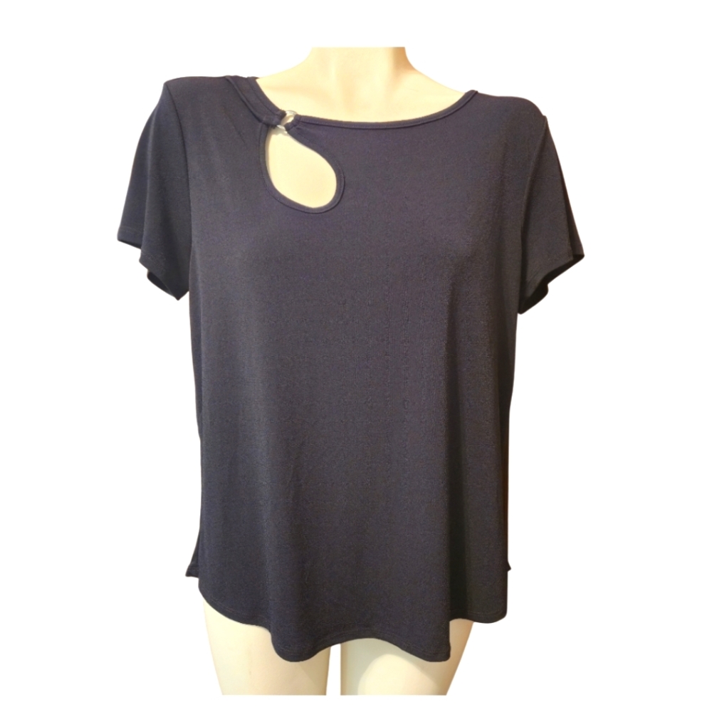 🌼3 for $15🦋 AVA‎ JAMES Keyhole Shoulder Silver Ring Dressy TopTop Black Large